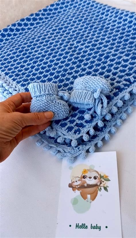 Knit Baby Blanket Blue Crochet Baby Blankets And Booties Handmade