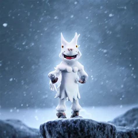 White Scaled Kobold Sorcerer Standing In A Blizzard Stable Diffusion