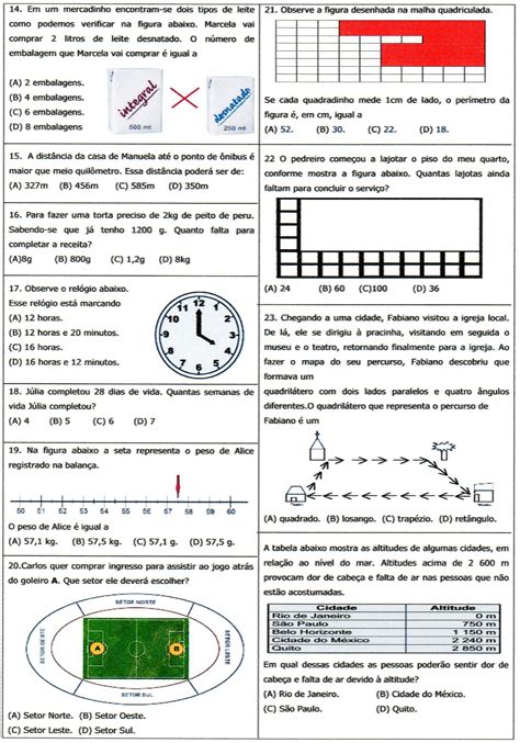 Avaliação 5 Ano Múltipla Escolha Matemática Alfabetização Blog