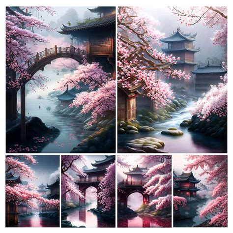 Diy Moza Ek Kunst Japanse Kersenbloesems Diamond Painting Waterval