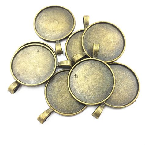 10Pcs Bronze Tone Round Metal Pendants Setting Cameo Base Tray Bezel