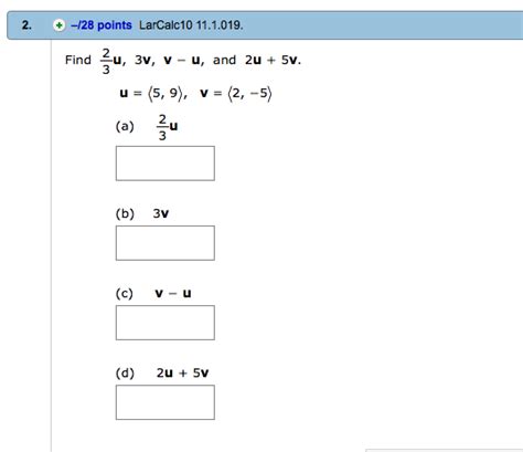 Solved Find 2 3 U 3v V U And 2u 5v U 5 9 V Chegg