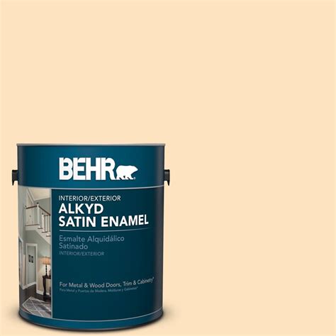 BEHR 1 Gal 320C 2 Cream Yellow Satin Enamel Alkyd Interior Exterior