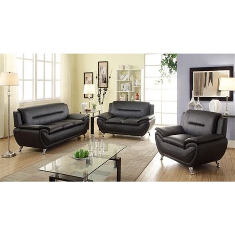 Shop Alice Black Faux Leather 3 Piece Modern Living Room Set Free Shipping Today Overstock