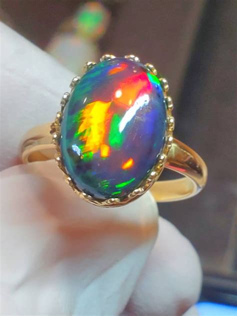 Black Opal, Black Fire Opal Ring, Engagement Ring Opal Ring, Opal ...