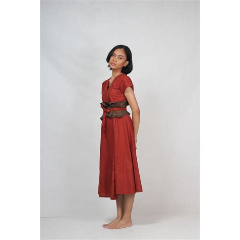 Jual Kurantaka Shima Dress Linen Dengan Obi Belt Tenun Lurik Shopee