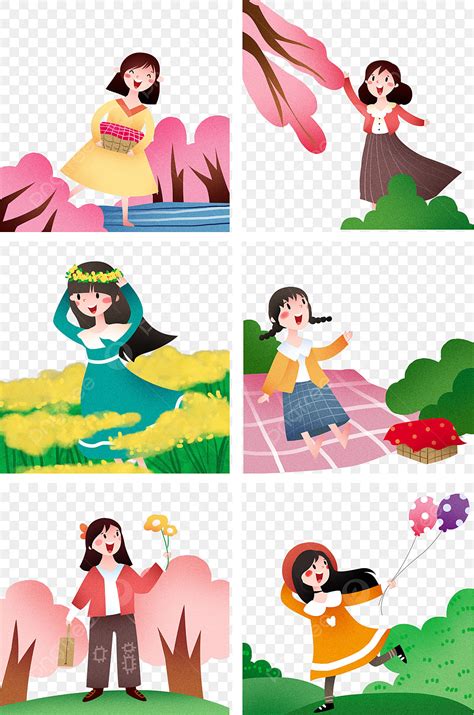 Spring Tour Illustration Collection Beautiful Little Girl Little Girl