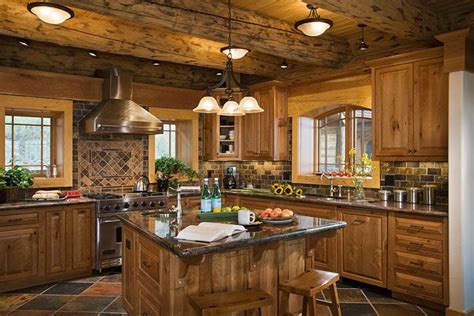 Love This Kitchen Log Home With Huge Stove And Open Concept Log Cabin Kitchen Ideas Log Cabin