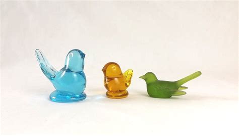 3 Vintage Art Glass Bird Of Happiness Figurines Westmoreland Green Blue And Amber Instant