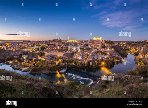 Toledo Cityscape With Alcazar At Dusk In Madrid Spain Stock Photo Alamy