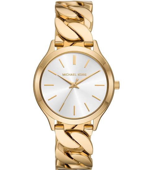 Michael Kors Women S Runway Three Hand Gold Tone Stainless Steel Bracelet Watch Dillard S