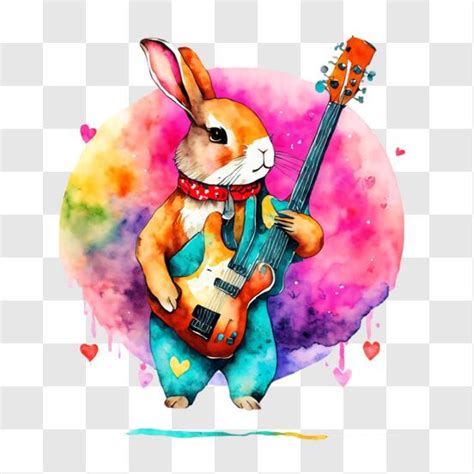 Download Adorable Bunny Rabbit Playing Guitar with Hearts and Flowers ...