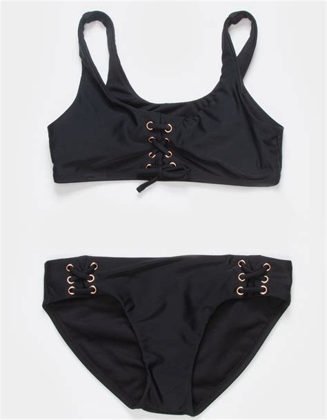 Raisins Lace Up Girls Bralette Bikini Set Black Tillys