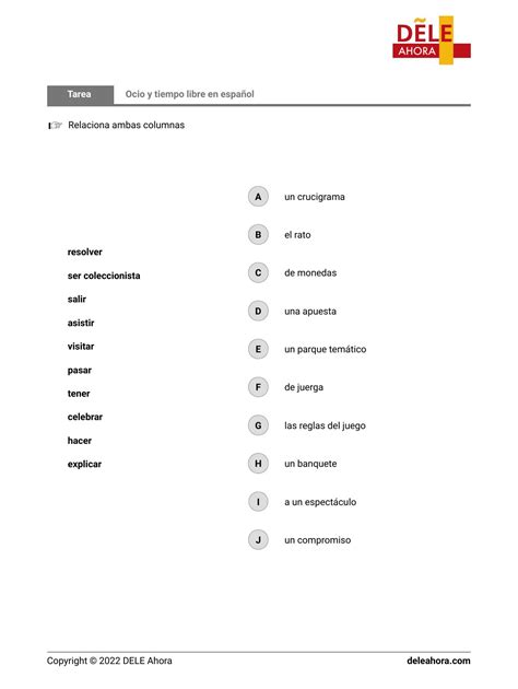 Ocio y tiempo libre en español Vocabulario DELE Ahora