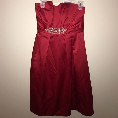 Satin Crimson Strapless Dress Gem