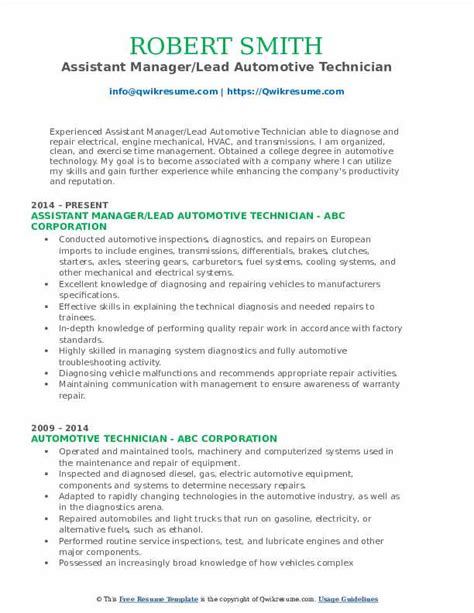 Automotive Technician Resume Samples Qwikresume