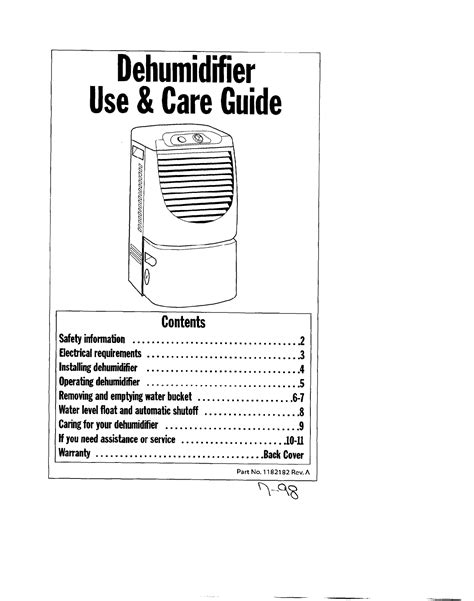 Whirlpool Dehumidifier Instruction Manual