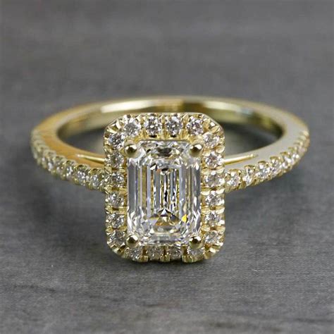 Elegant Engagement Emerald Cut Diamond Halo Ring