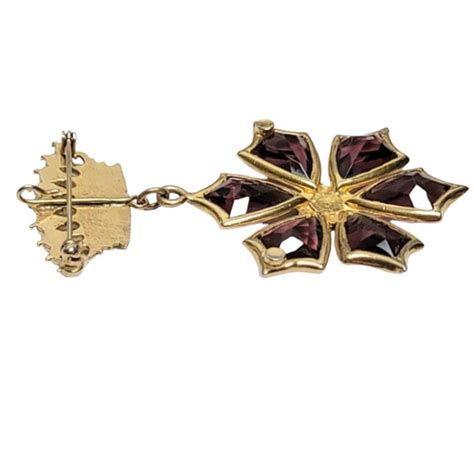 Accessocraft S Gold Tone Crown Bar Red Bezel Glas Gem