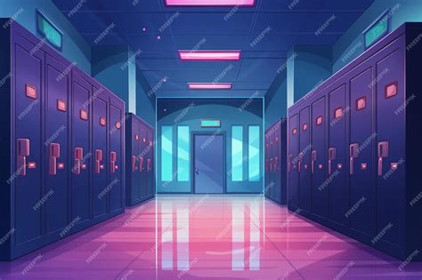 Premium Photo School Hallway Night Interior With Doors Lockers