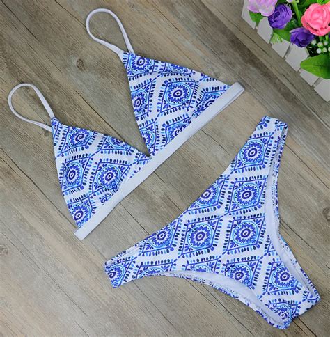 Buy Beachshiny Sexy White Print Halter Thong Biquini Swimsuit Swim Beach Wear