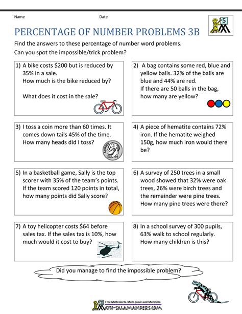 Percentage Word Problems Worksheets Find Percent Change Wor