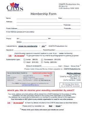 Fillable Online Membership Form CHATS Fax Email Print PdfFiller