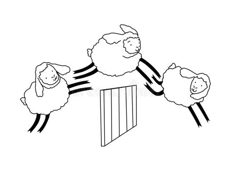 Linear Drawing Of Sheep Jumping Over A Fence Sleep Counting Sheep