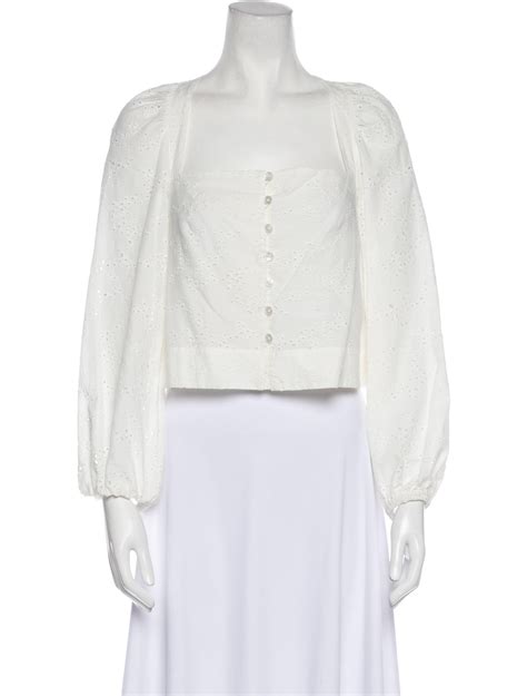 Jonathan Simkhai Square Neckline Long Sleeve Crop Top White Tops