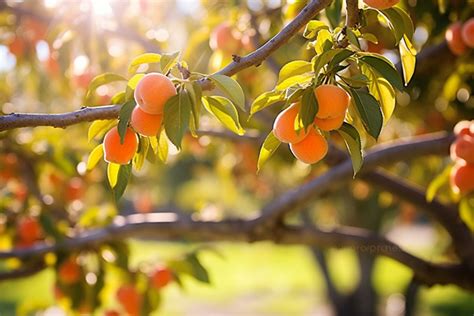 Apricot Tree On An Orchard Background Autumn Branch Persimmon