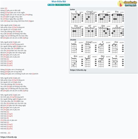 Hợp âm: Mưa Giữa Bài - cảm âm, tab guitar, ukulele - lời bài hát ...