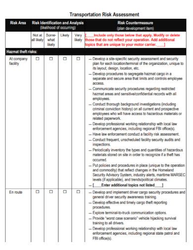 Transport Risk Assessment 10 Examples Format Pdf