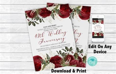 40th Anniversary Invitation Ruby Wedding Anniversary Invite Instant