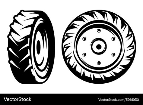 Set of monochromatic tractor wheels Royalty Free Vector