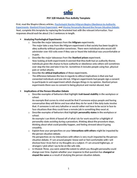 PSY 328 Module Five Activity Template PSY 328 Module Five Activity