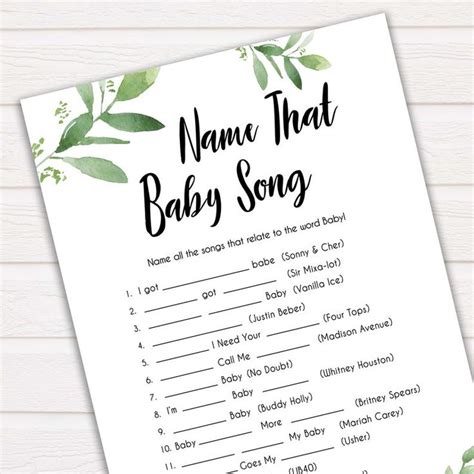 Botanical Name That Song Baby Shower Game Printable Baby Games Name