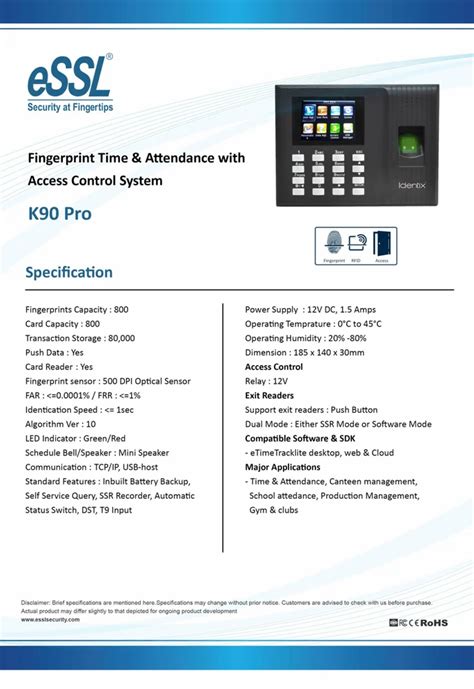 ESSL K90 Pro Biometric Time Attendance Machine At Rs 5200 ESSL