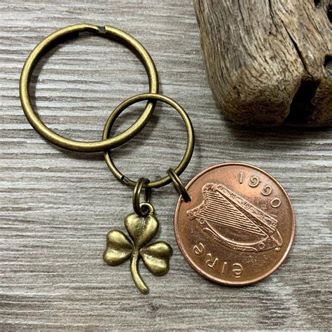 Irish Coin And Shamrock Keyring Keychain Or Clip St Birthday