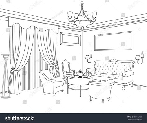 Living Hall Sketch Over Royalty Free Licensable Stock Vectors