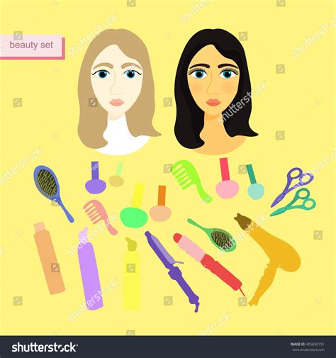 Set Beauty Women On Yellow Background Stock Vector Royalty Free