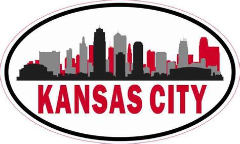 5in x 3in Red Oval Kansas City Skyline Sticker