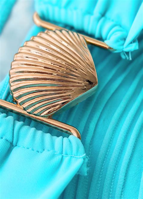 Mid Waisted Patchwork Cyan Bikini Set Modlily USD