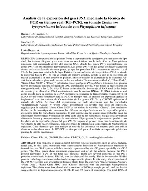 Análisis de la expresión del gen PR 1 mediante la técnica