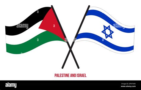 Palestine And Israel Flags Crossed And Waving Flat Style Official