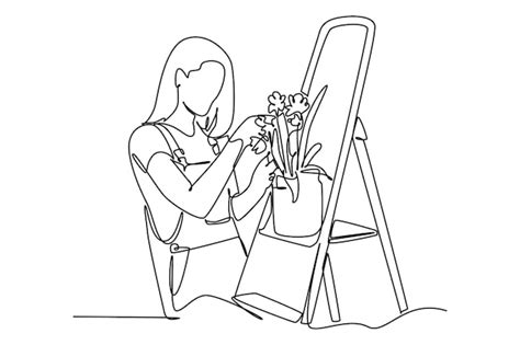 Premium Vector Single One Line Drawing Of Woman Gardener In Glasses