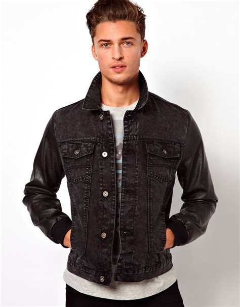 20 Asos Denim Jacket With Faux Leather Sleeves Asos Denim Grey