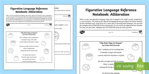 Figurative Language Reference Notebook Alliteration Worksheet For 3rd 5th