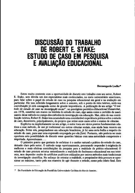 DiscussÃo Do Trabalho De Robert E Stake Estudo De Caso Em Pesquisa E