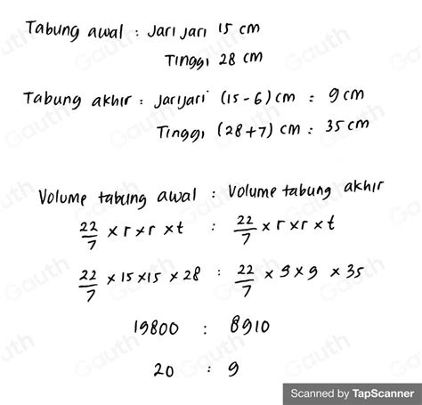 Solved Sebuah Tabung Memiliki Jari Jari 15 Cm Dan Tinggi 28 Cm Jika