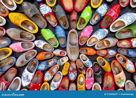 Traditional Dutch Clogs Wooden Shoes Arranged In A Pattern One Of The